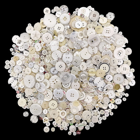 Alfykym 600-700Pcs Shell Buttons for Crafts Assorted White Button Bulk Off White Craft Buttons Assorted Size Buttons for Crafting DIY Crafts Decoration
