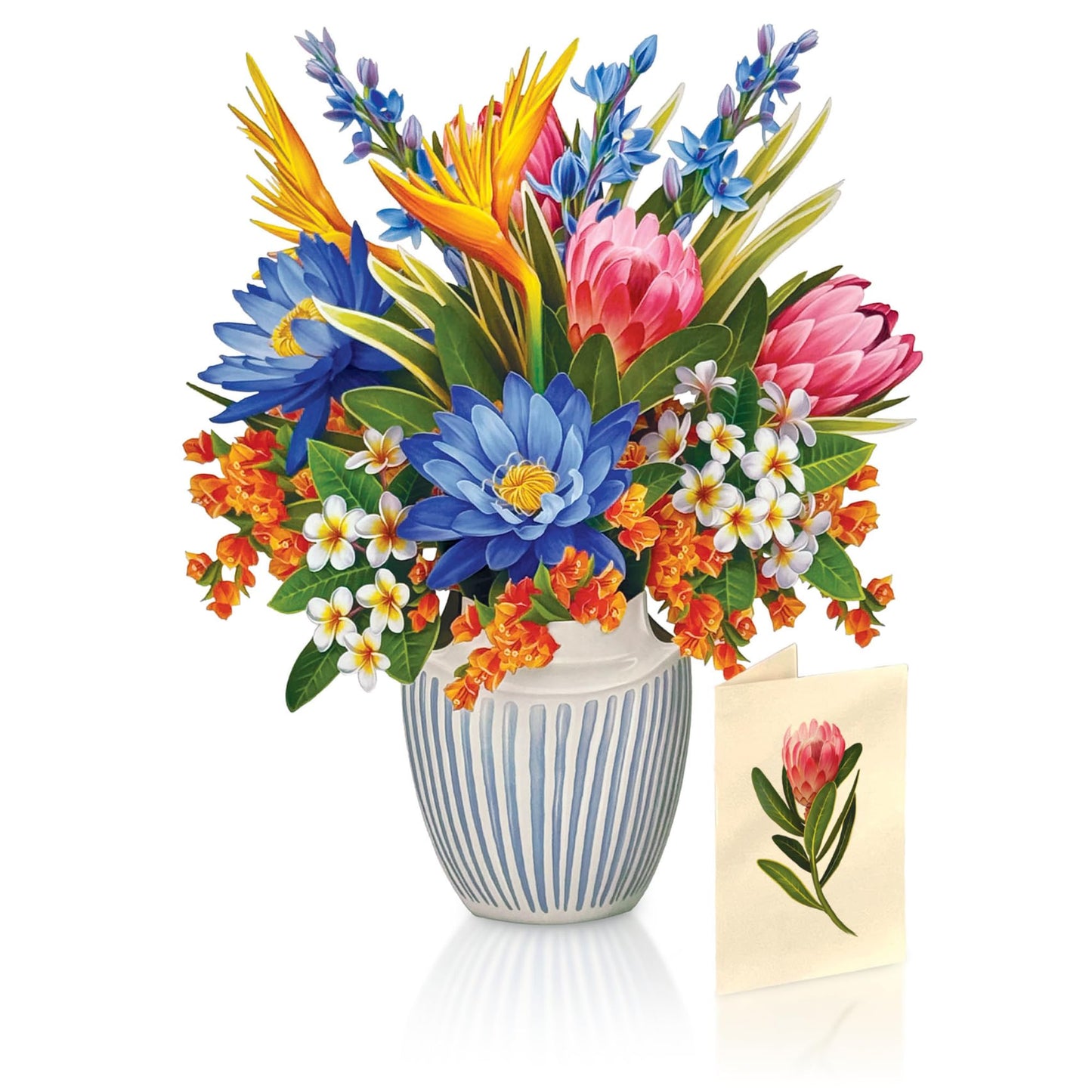 Freshcut Paper Tropical Paradise Pop Up Cards, 12 Inch Life Sized Forever Flower Bouquet 3D Popup Greeting Card, Birthday Cards, Anniversary Card, Blank Notecard & Envelope