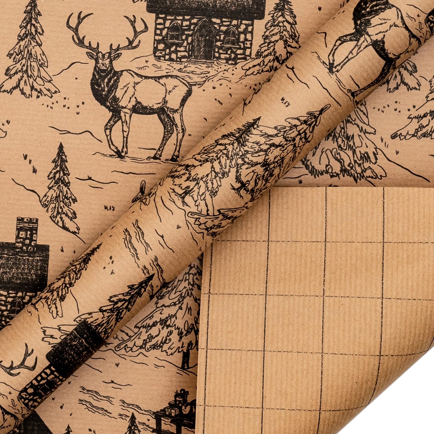 Christmas Wrapping Paper - Black Sketch Design - 4 Rolls - 30 Inches x 10 Feet Per Roll