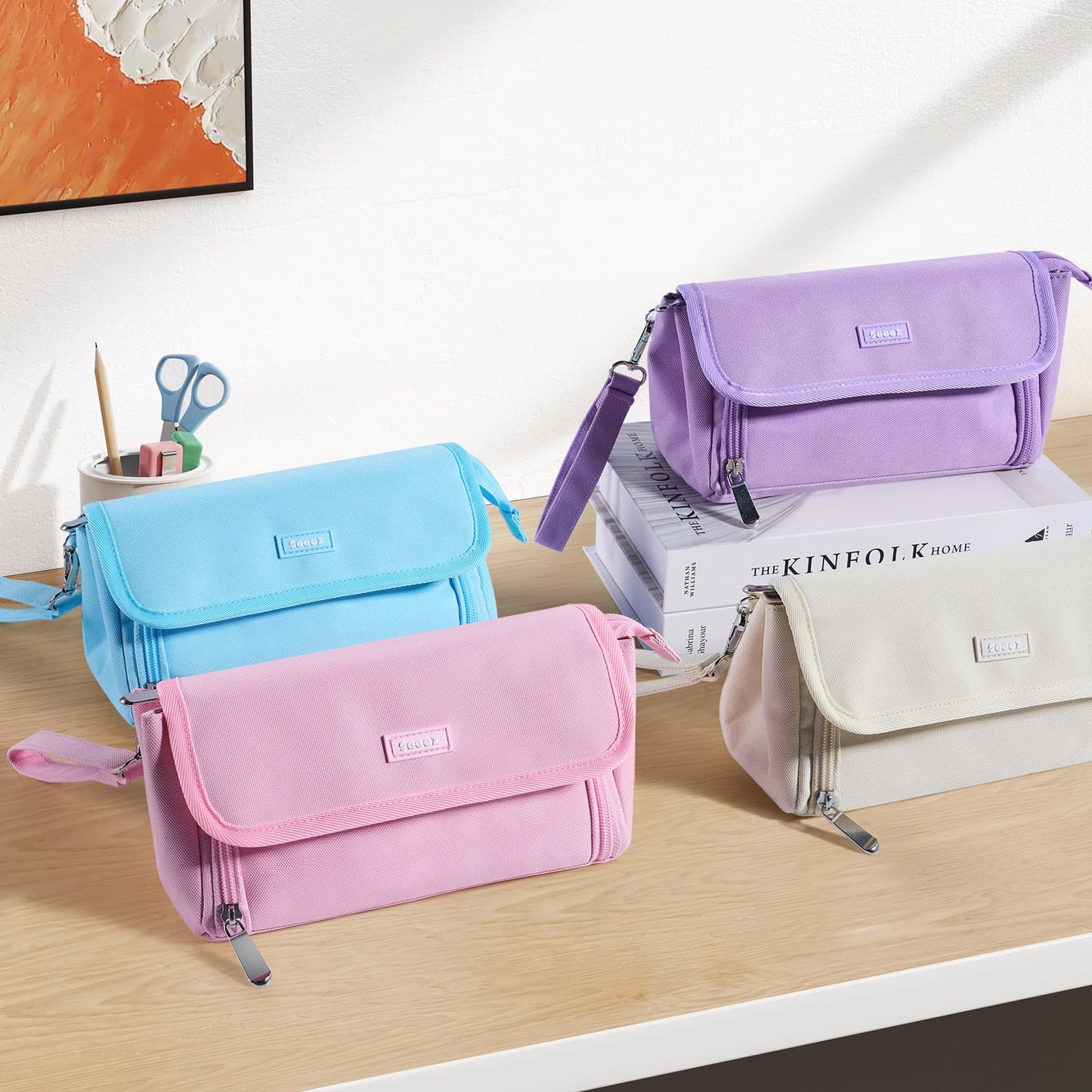 Sooez Super Large Pencil Case, Big Capacity Pencil Bag with 3 Compartments, can hold 100 pencils, Cute Pencil Pouch with Zipper, Portable Stationery Pen Bag, Aesthetic School Supplies For Girls, Pink