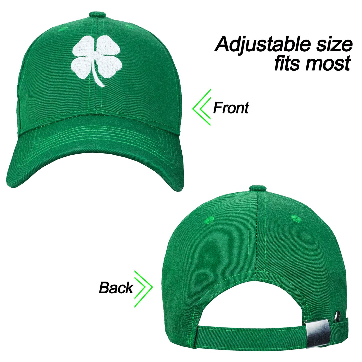 St. Patrick's Day 4 Leaf Clover Baseball Hat Adjustable Embroidery Shamrock Baseball Cap for Men and Women