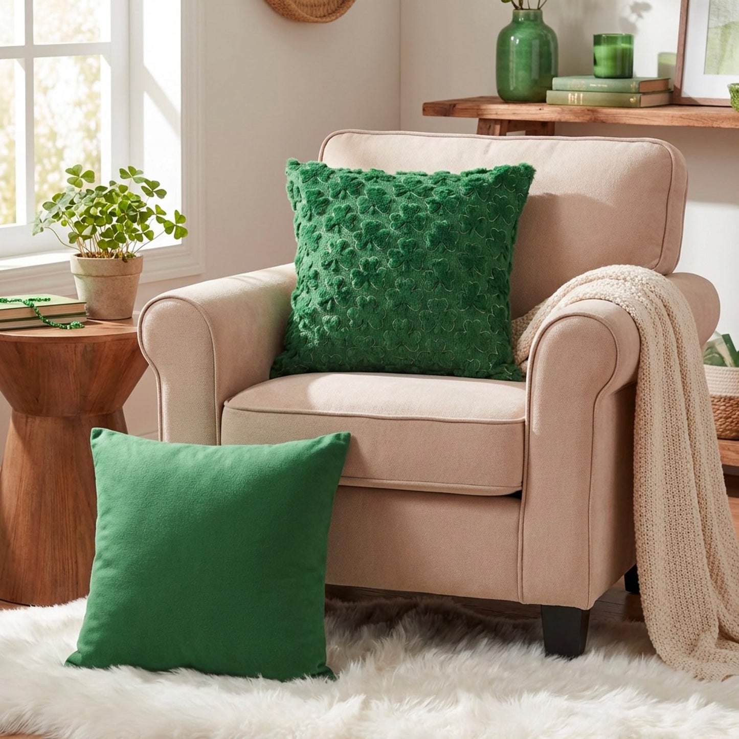 St Patricks Day Pillow Covers 18 x 18 inch Set of 2 3D Embroidered Shamrock Pillow Soft Plush Faux Fur St Patricks Day Decorations for SOFE Bedding Holiday