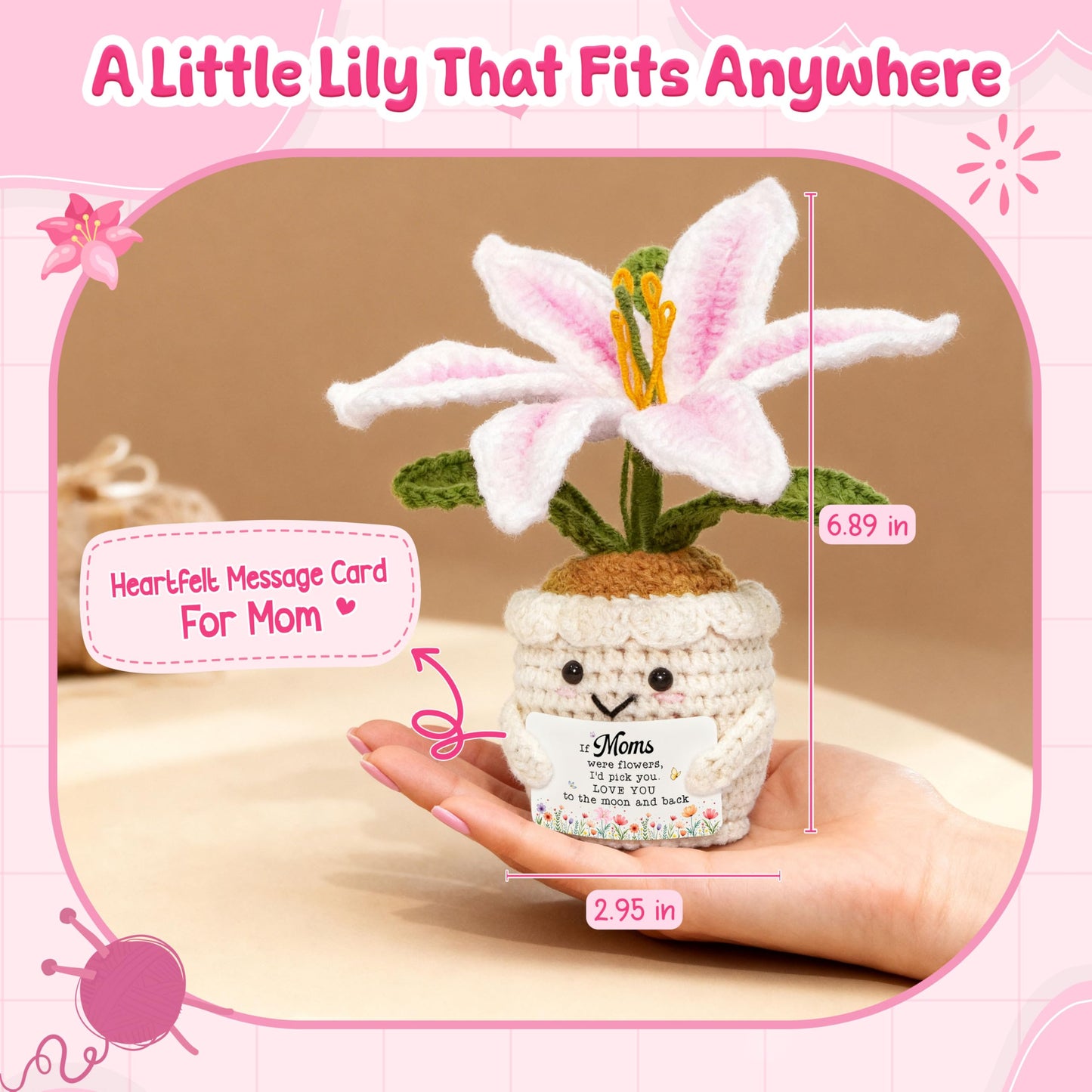OASSIE Gifts for Mom - Emotional Support Crochet Lily Flower - Proud of You Motivational Positive Mothers Day Birthday Gifts for Mom from Daughter Son, Mother Gift, Mama Gift