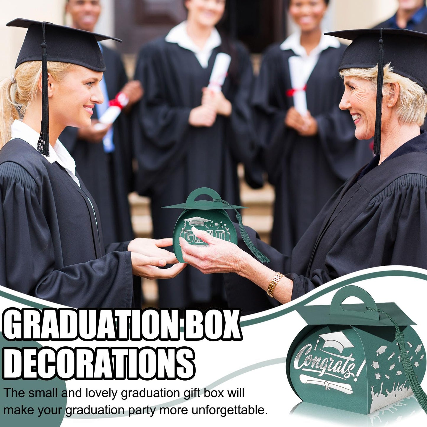 TaoBary 30 Pcs Graduation Cap Gift Boxes Graduation Decorations Class of 2026 Candy Box with Tassel for 2026 Grad Party Favors Supplies(Dark Green, White)