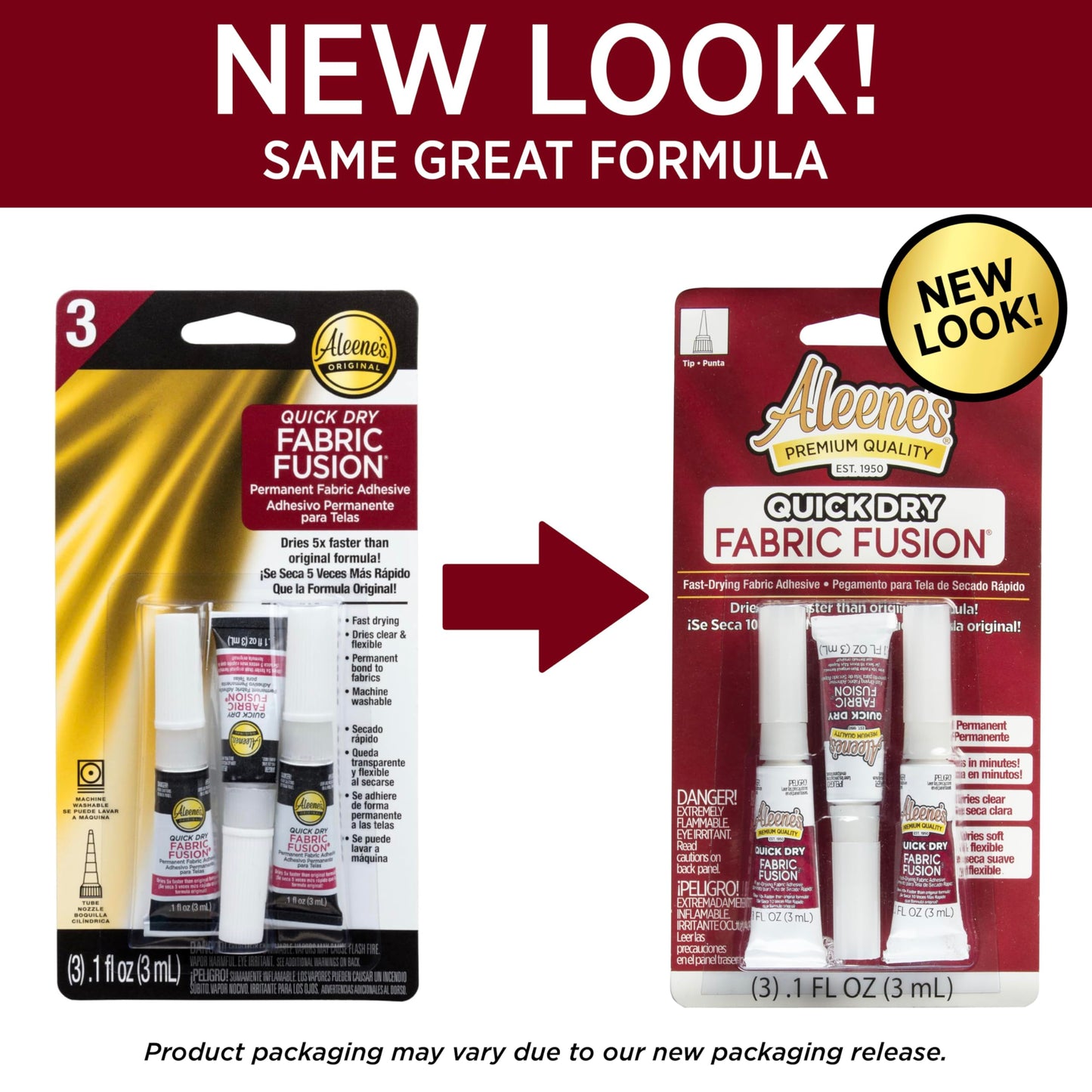 Quick Dry Fabric Fusion, Fast-Drying Permanent Fabric Glue, Stong Bond Dries Soft and Clear in Minutes, .1 fl oz 3-Pack