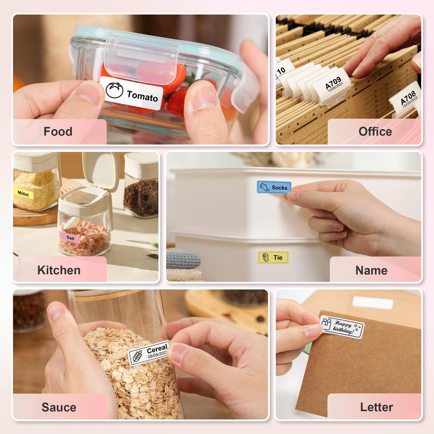 Nelko Label Maker Machine with Tape, P21 Portable Bluetooth Label Printer, Wireless Built-in Cutter Sticker Maker Mini Label Makers with Multiple Templates for Organizing Storage Office Home, Pink