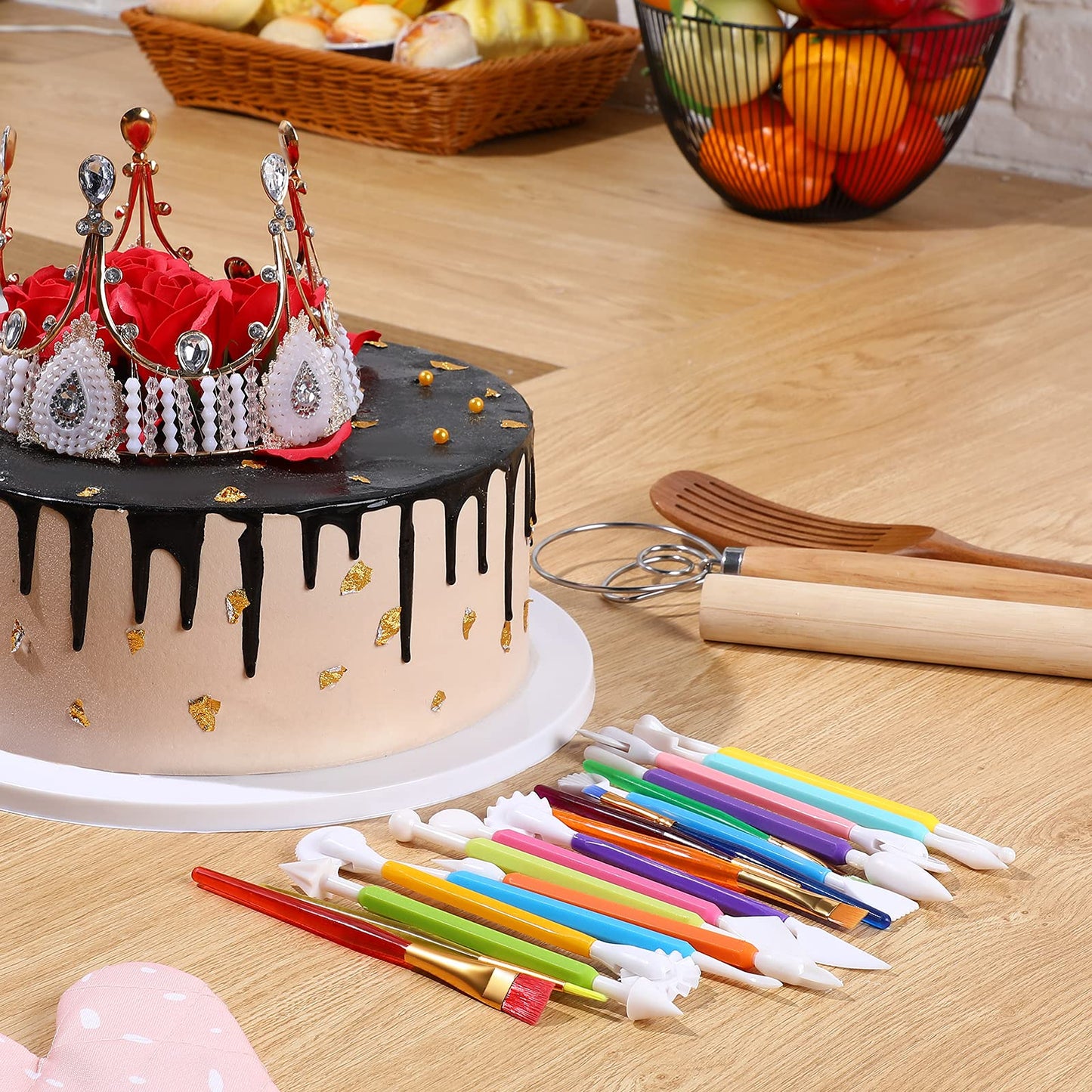 19 Pieces Cake Decorating Tools,Cookie Fondant Modeling Set,Marshmallow Sculpting Brush and Fondant Modeling Tools for DIY Cake Sugar Gum Paste Decorating Supplies