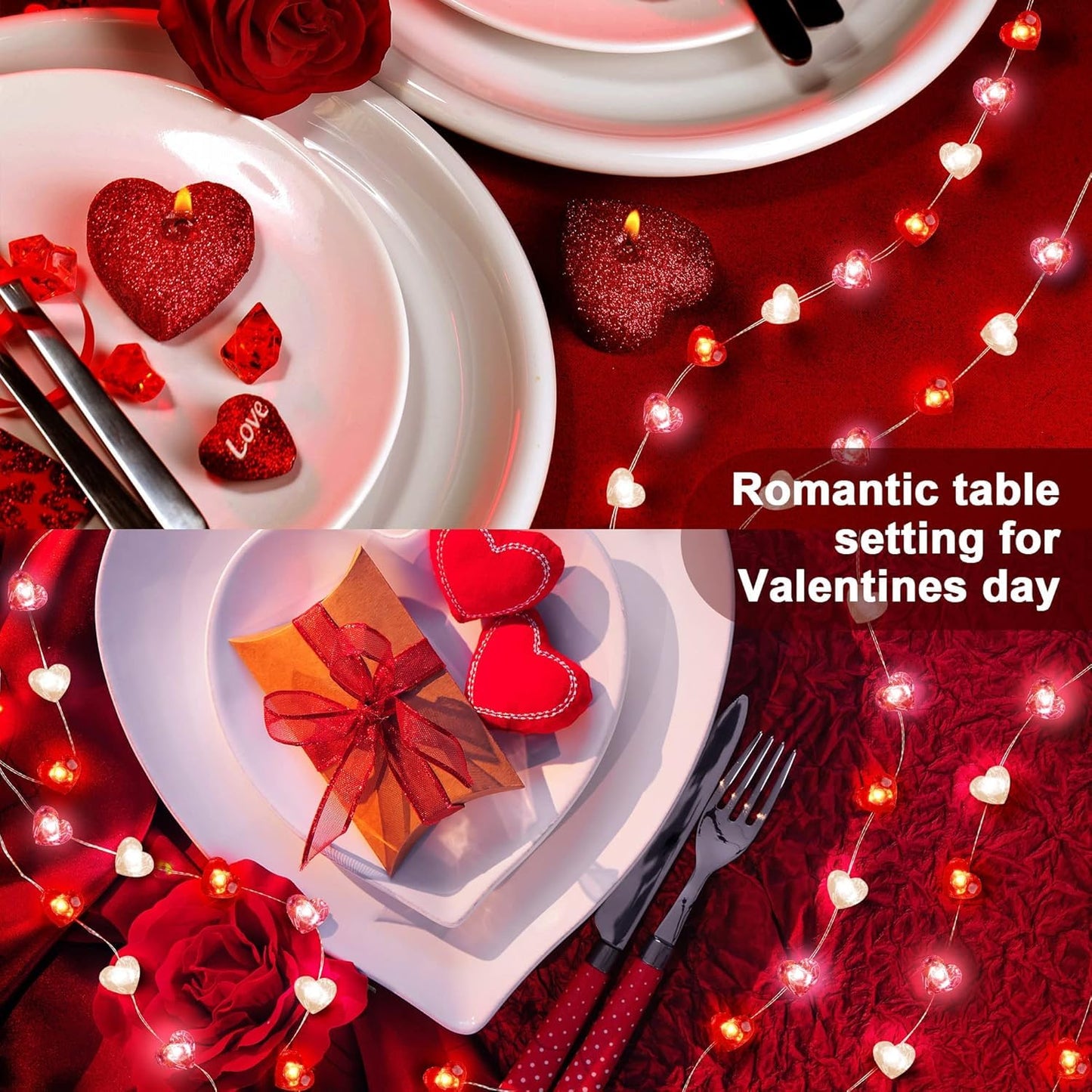Valentine's Day Decorations Heart String Lights 10FT 30 LED Battery Powered, Heart Fairy Lights Romantic Decor for Home Bedroom Gift Party Christmas