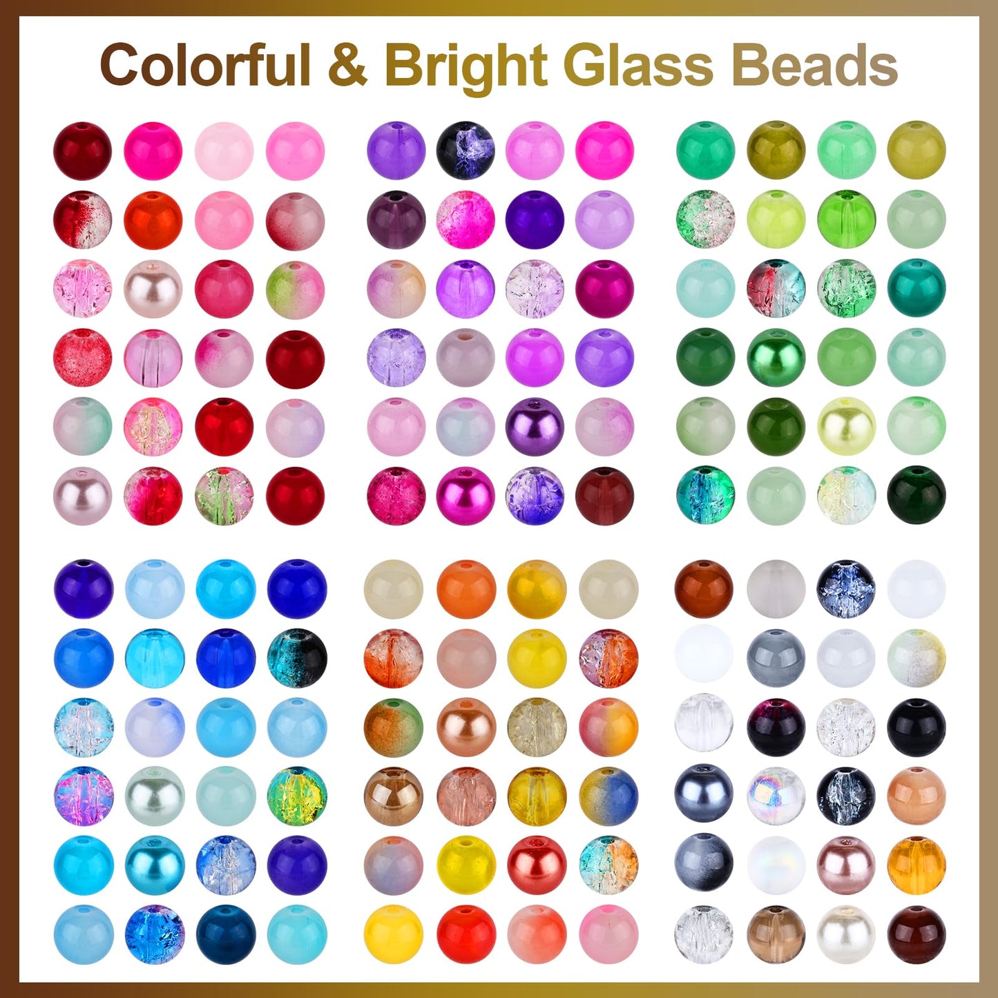 XSEINO About 3600pcs 8mm Glass Beads Making Kit,6Box-144 Colors Dreamy Series Colorful Crystal Beads for Making,DIY Crafts