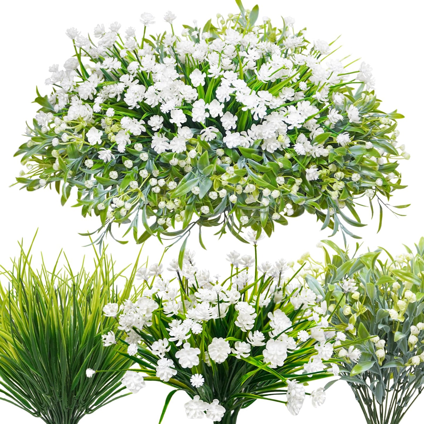 Ruidazon 36 Pcs Artificial Flowers for Outdoor, UV Resistant Outdoor Fake Plants Faux Plastic Flowers Shrubs for Outside Garden Patio Porch Window Box Spring Summer Decor (Mixed White)