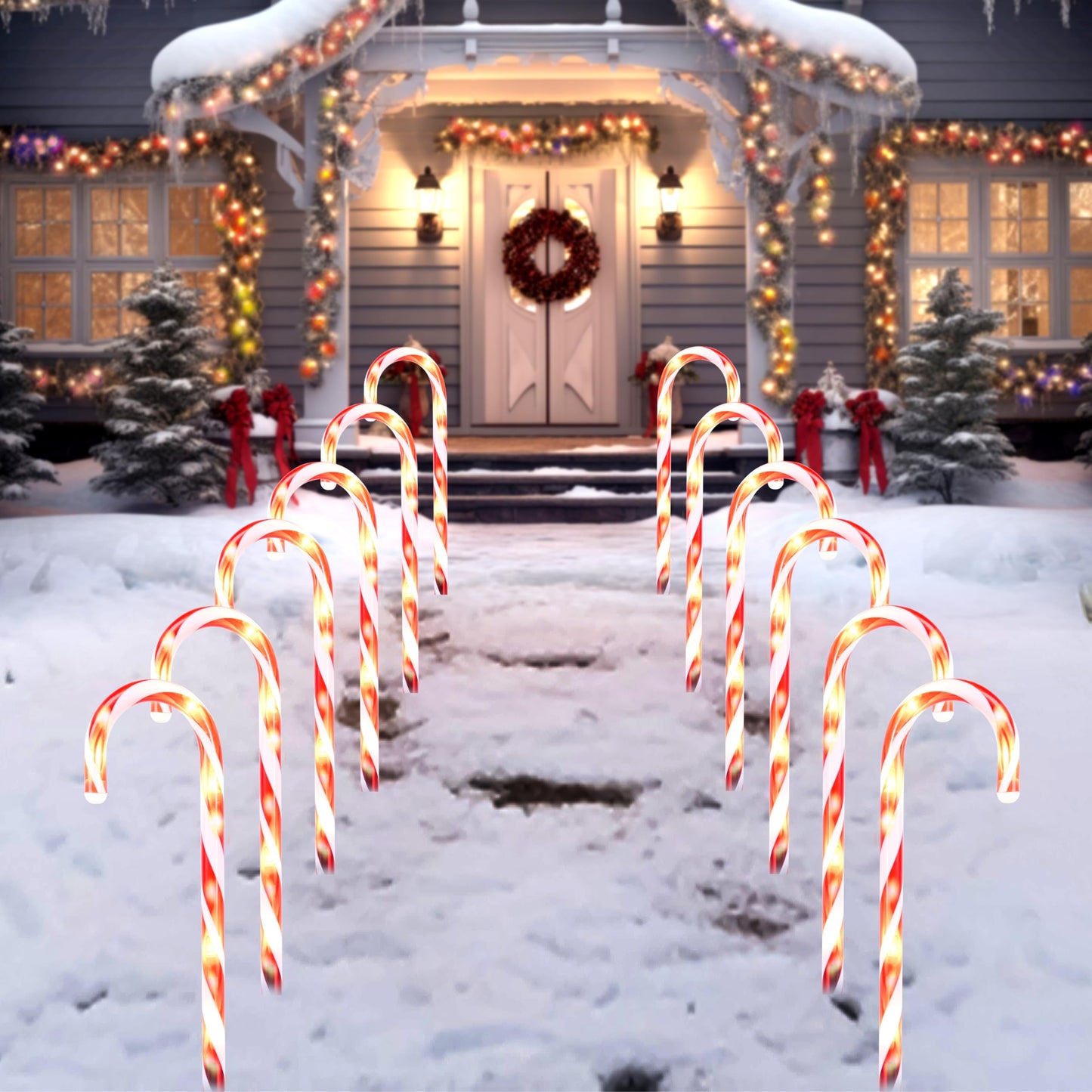 12 Pcs Christmas Candy Cane Pathway Markers Lights, 12” Stakes Lights, Outdoor Decorations for Holiday Xmas Indoor Yard Patio Garden Walkway