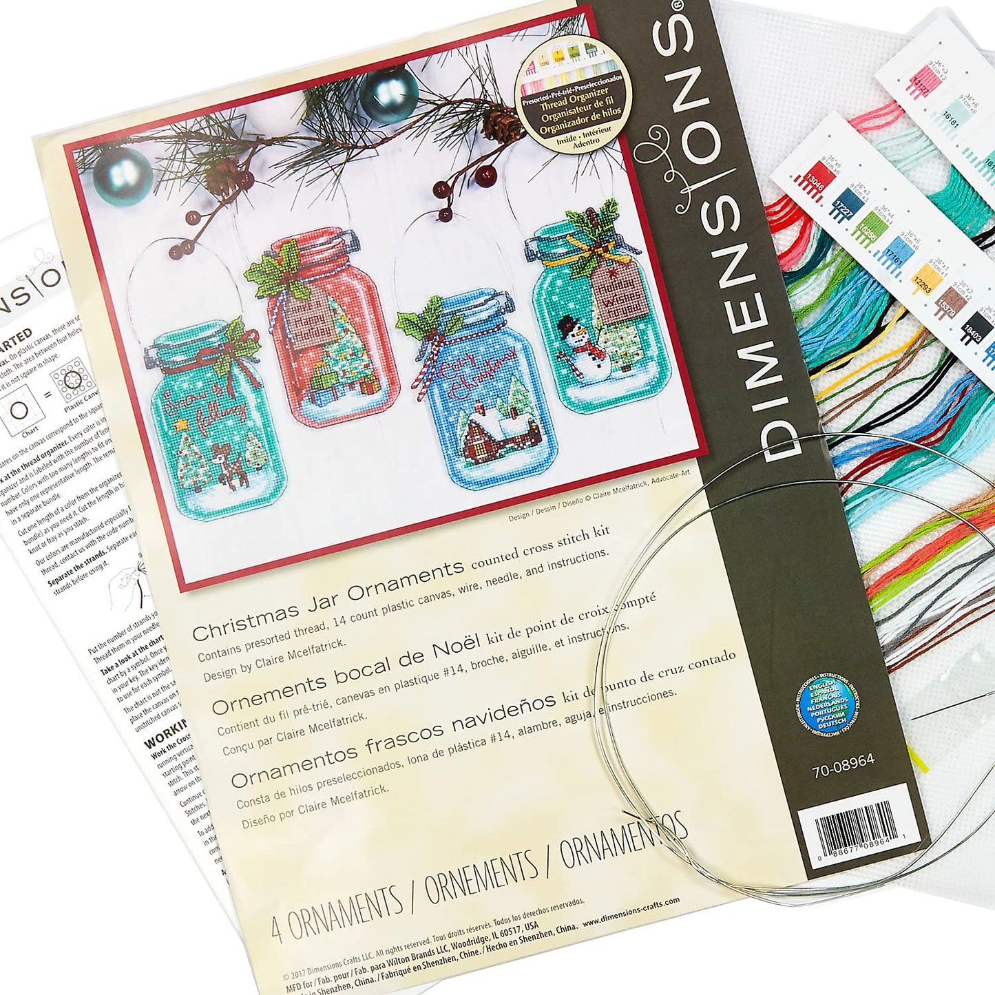 Counted Cross Stitch Holiday Mason Jar Ornament Kit, 4pc