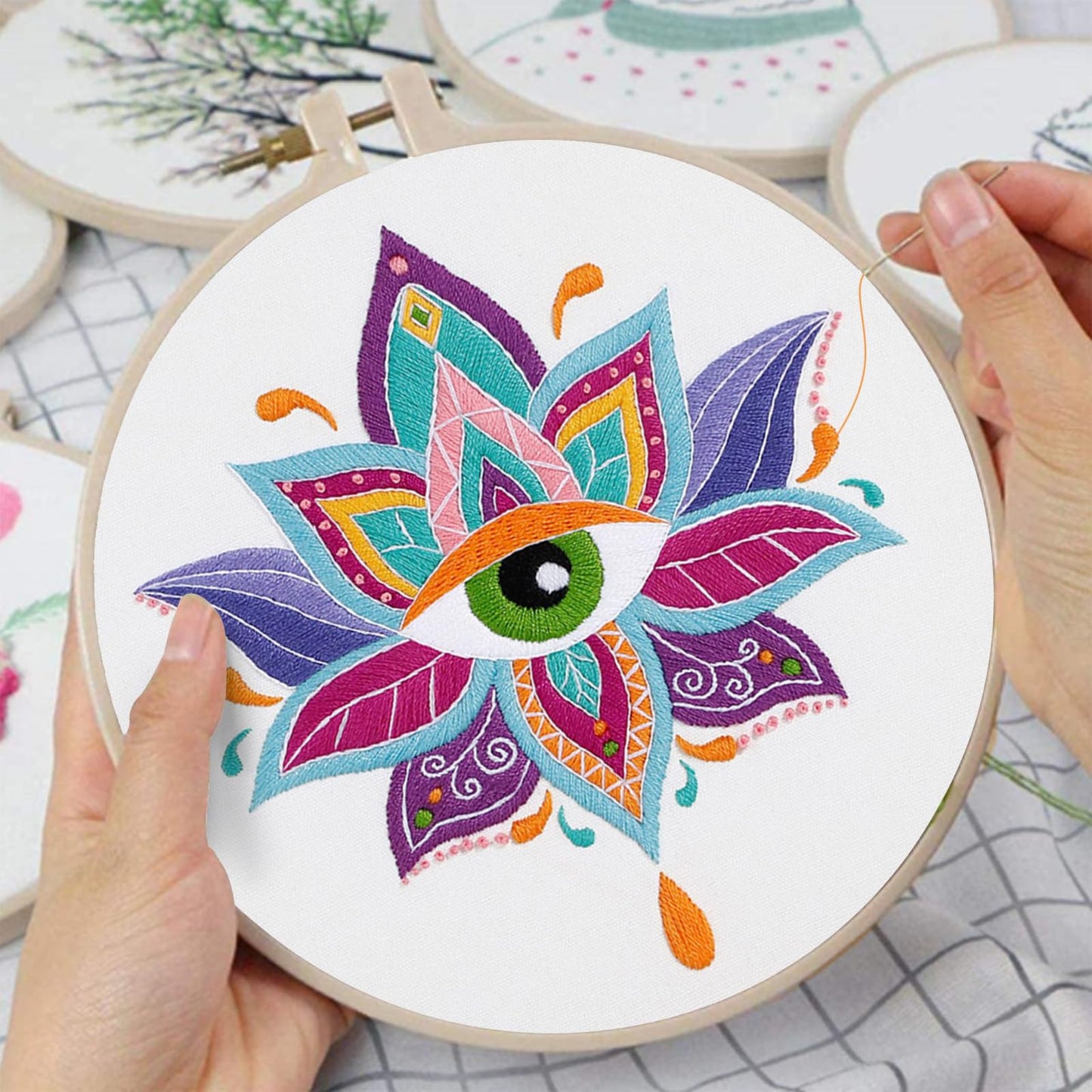 Louise Maelys 3 Set Tarot Evil Eye Embroidery Kits for Beginners,Adults Starter Cross Stitch Kit DIY Needlepoint with Hamsa Hand Sun Moon louts Flower Pattern