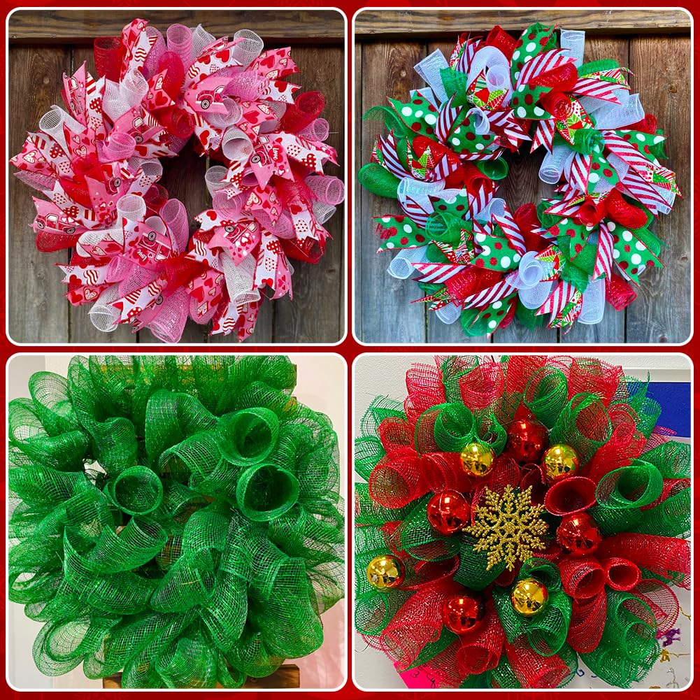 3 Rolls Mesh Ribbon for Wreaths, 6 Inch x 30 Feet Each Roll Red Green White Poly Deco Mesh Rolls, Christmas Ribbon for Wreaths, Swags and Christmas Tree Decoration