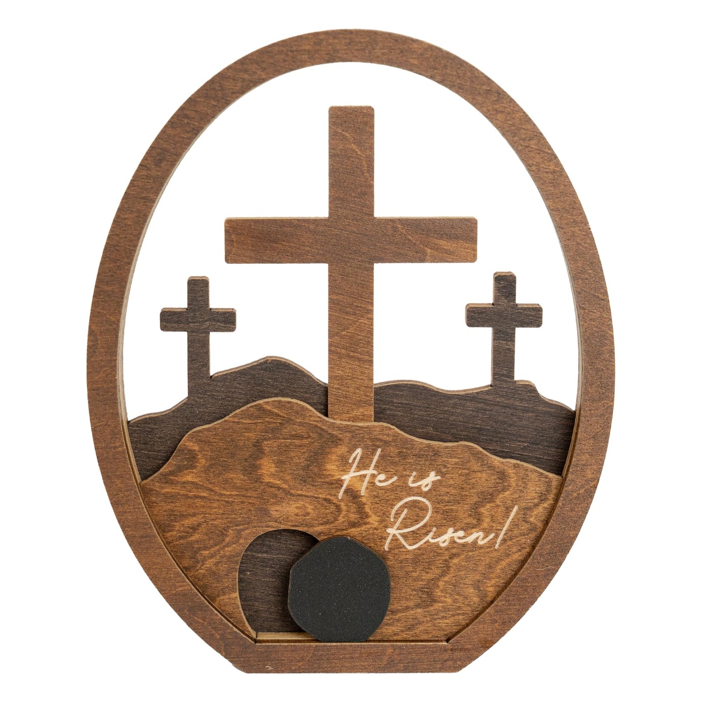 He is Risen Gifts for Adults, Easter Decor Resurrection Scene Empty Tomb, Christian Table Decorations Indoor, Catholic Cross Jesus Religious Easter Gifts Decor (Walnut Wood)