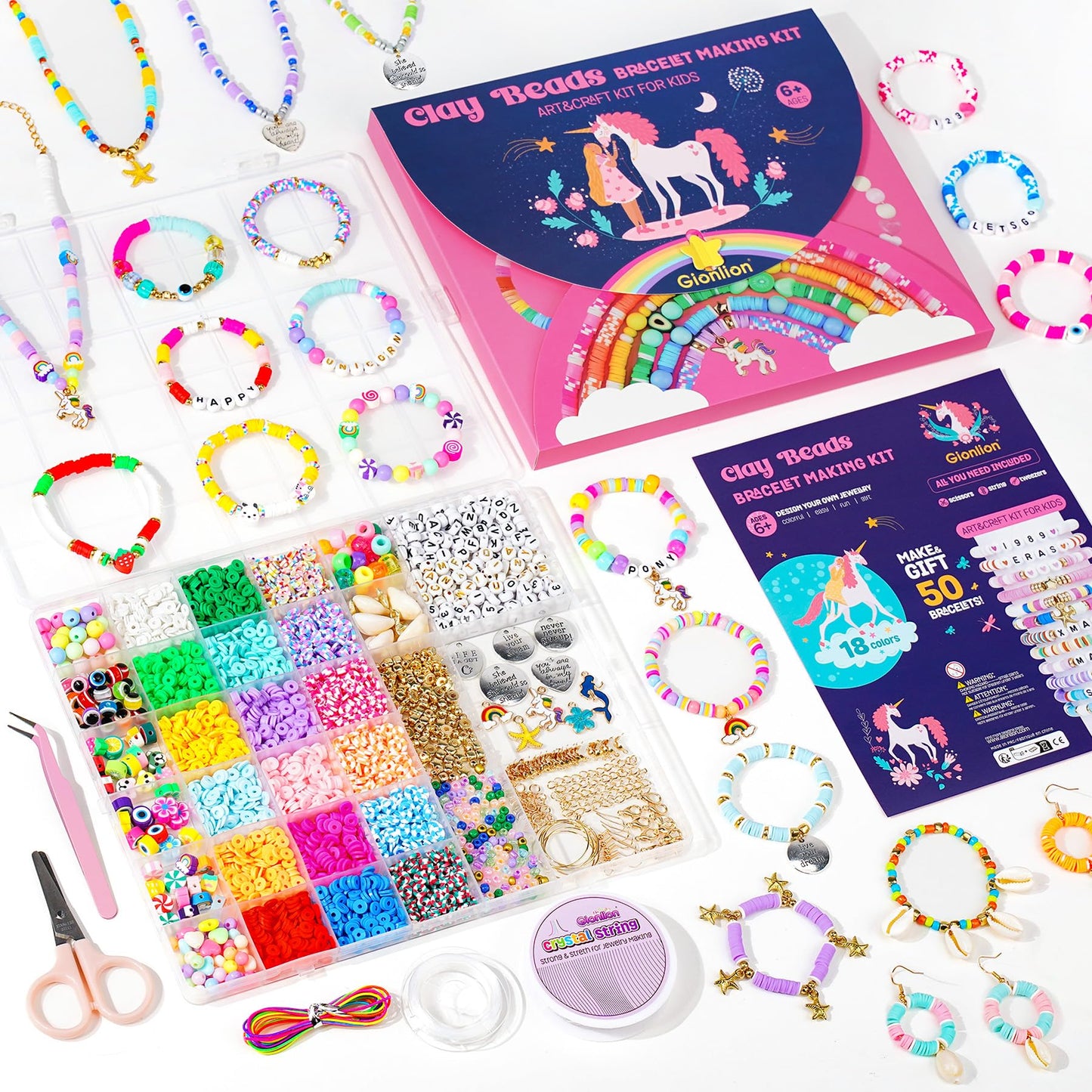 Bracelet Making Kit Crafts for Jewelry Making Supplies Kit with 198Pcs Letter Beads, Unicorn/Mermaid DIY Birthday Christmas Gifts