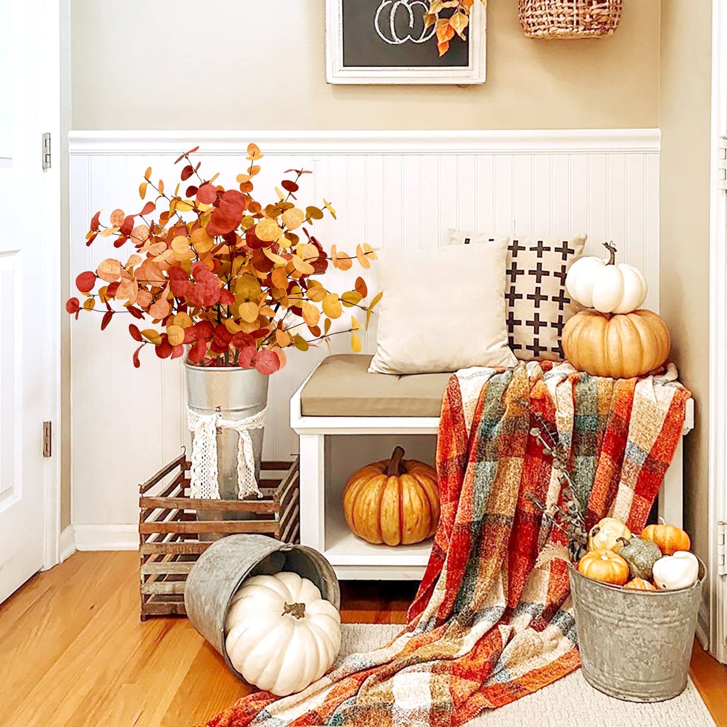 Agusbagli 6 Pcs Artificial Eucalyptus Leaves 28'' Tall Fall Flowers Leaf Greenery Stems Autumn Decorations for Home Wedding Centerpieces Thanksgiving Floral Arrangements