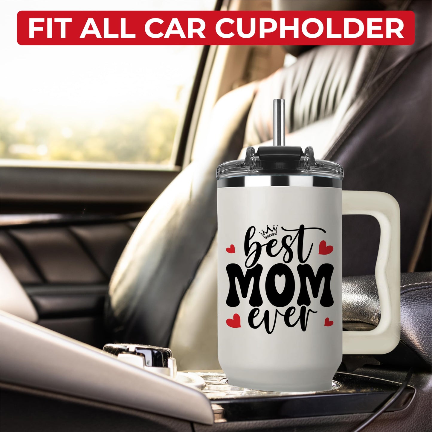 Mothers Day Gifts For Mom - Best Mom Ever Tumbler With Handle 40oz, Mommy Coffee Mug, Mama Tumblers, Momma Gift Ideas, Funny Birthday Present For Her, Cute Mother Day Gift Tumbler, Mom Cup