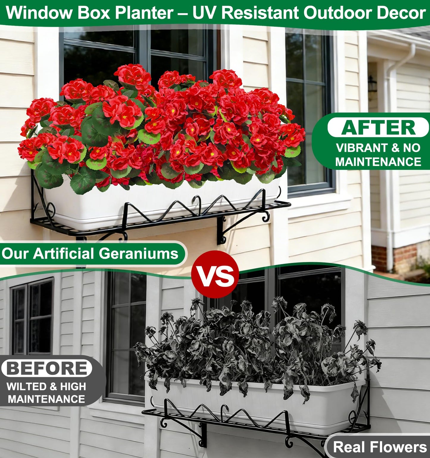 TURNMEON Artificial Geraniums Flowers for Outdoors Summer Derby Day Decoration, 4 Bundles Fake Flowers Silk Red Flowers UV Resistant No Fade Faux Plants for Gardens Planter Patio Indoor Cemetery Decor