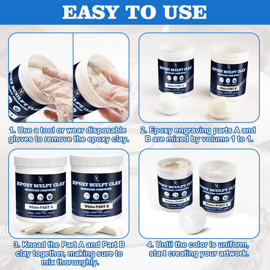 Epoxy Putty Sculpt Clay, 2 Part A & B for Sculpting, Modeling, Building, and Repairing, 1 Pound, White