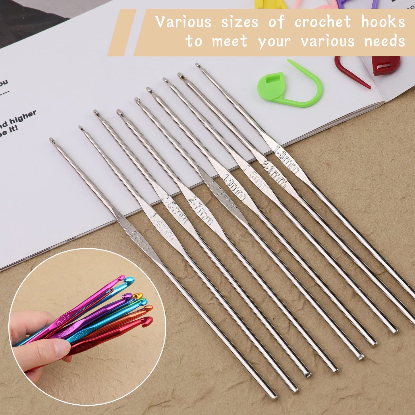 MORFEN 48 PCS Crochet Hooks Set, 21 Sizes Crochet Needles with Case, Ergonomic Knitting Needles, Crochet Hooks Kit with Crochet Accessories Stitch Markers Blunt Needles for Crocheting Yarn