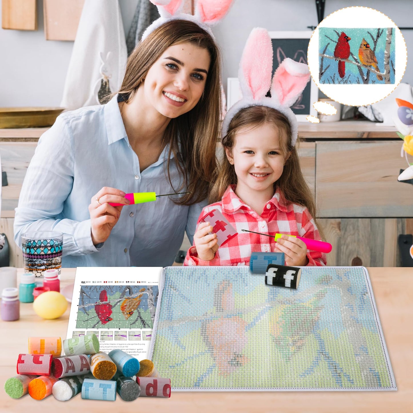 Latch Hook Kits Rug, Cardinal Crocheting Carpet Rug with Printed Canvas for Kids Adults Beginners, 20.5X15 Inch 2 - Cardinal