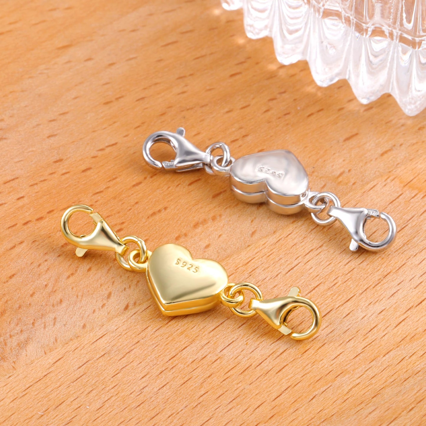 14K Gold Heart Magnetic Necklace Clasps and Closures 925 Sterling Silver Double Lobster Clasp Magnetic Jewelry Clasps for Necklaces