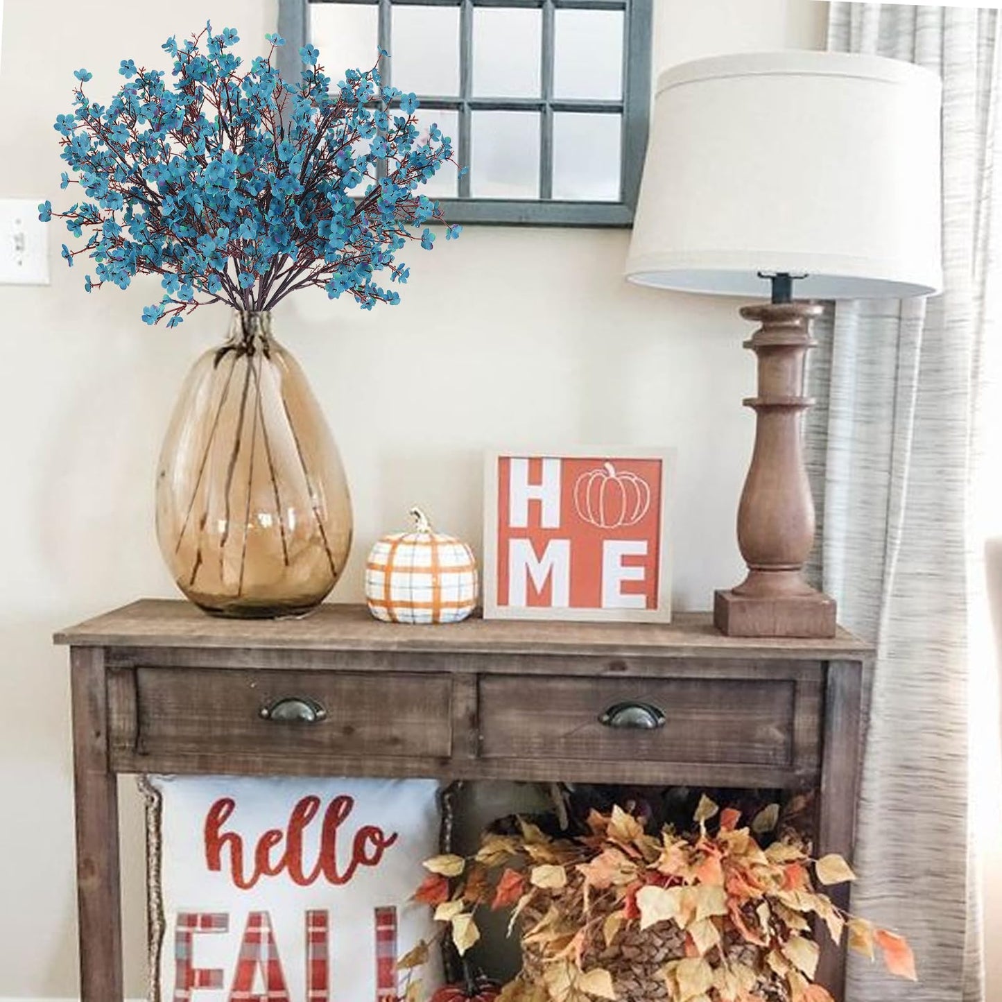 6 Bundles Babys Breath Fall Flowers Faux Gypsophila Bouquet Real Touch European Fake Silk Flowers for Home Wedding Bouquets Floral Arrangement Party Table Garden Autumn Decor (Peacock Blue)