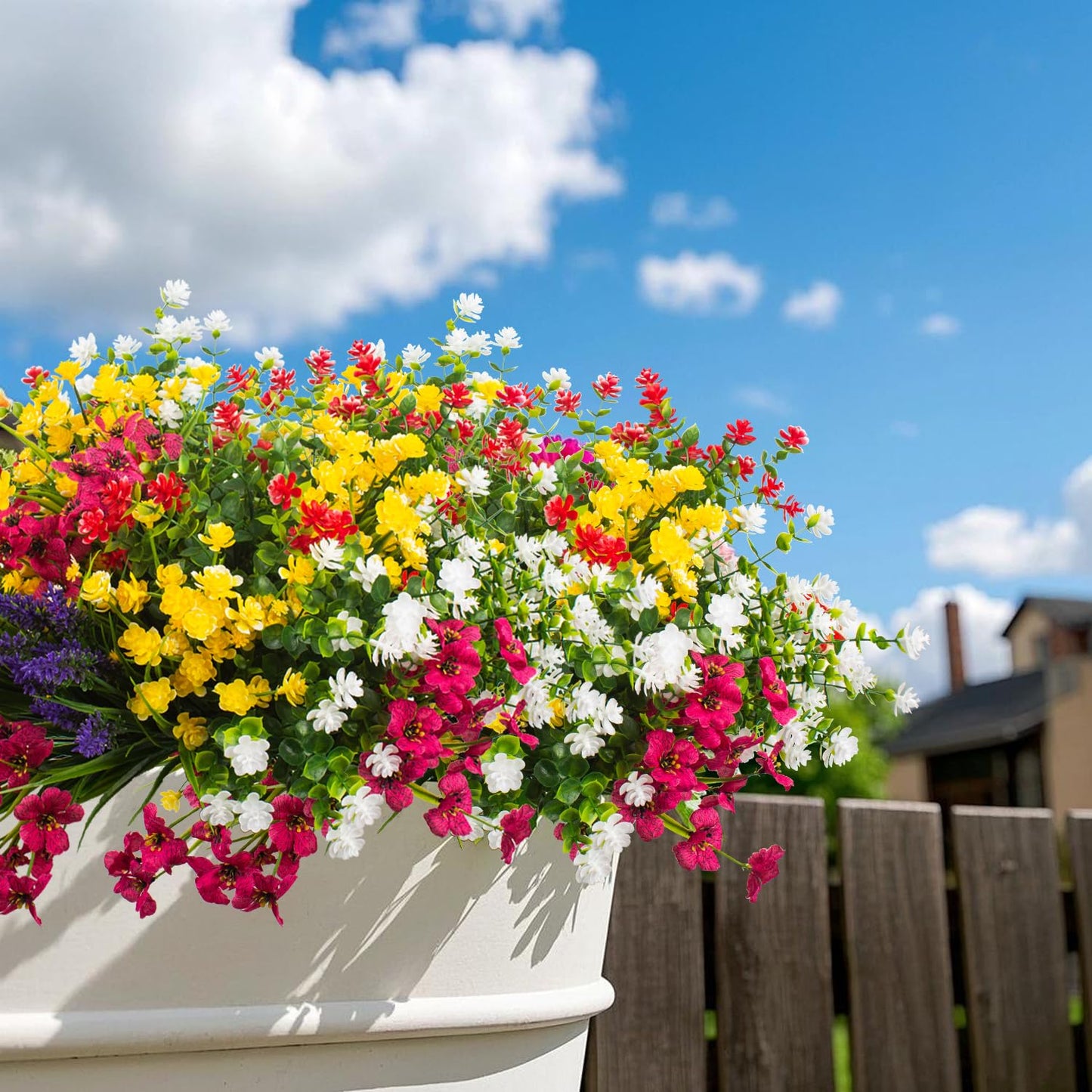 Grunyia 20 Bundles Artificial Flowers for Outdoors, UV Resistant Fake Plants, Faux Plastic Flowers for Home, Window Box, Porch, Indoor, Cemetery, Fall, Summer Decor