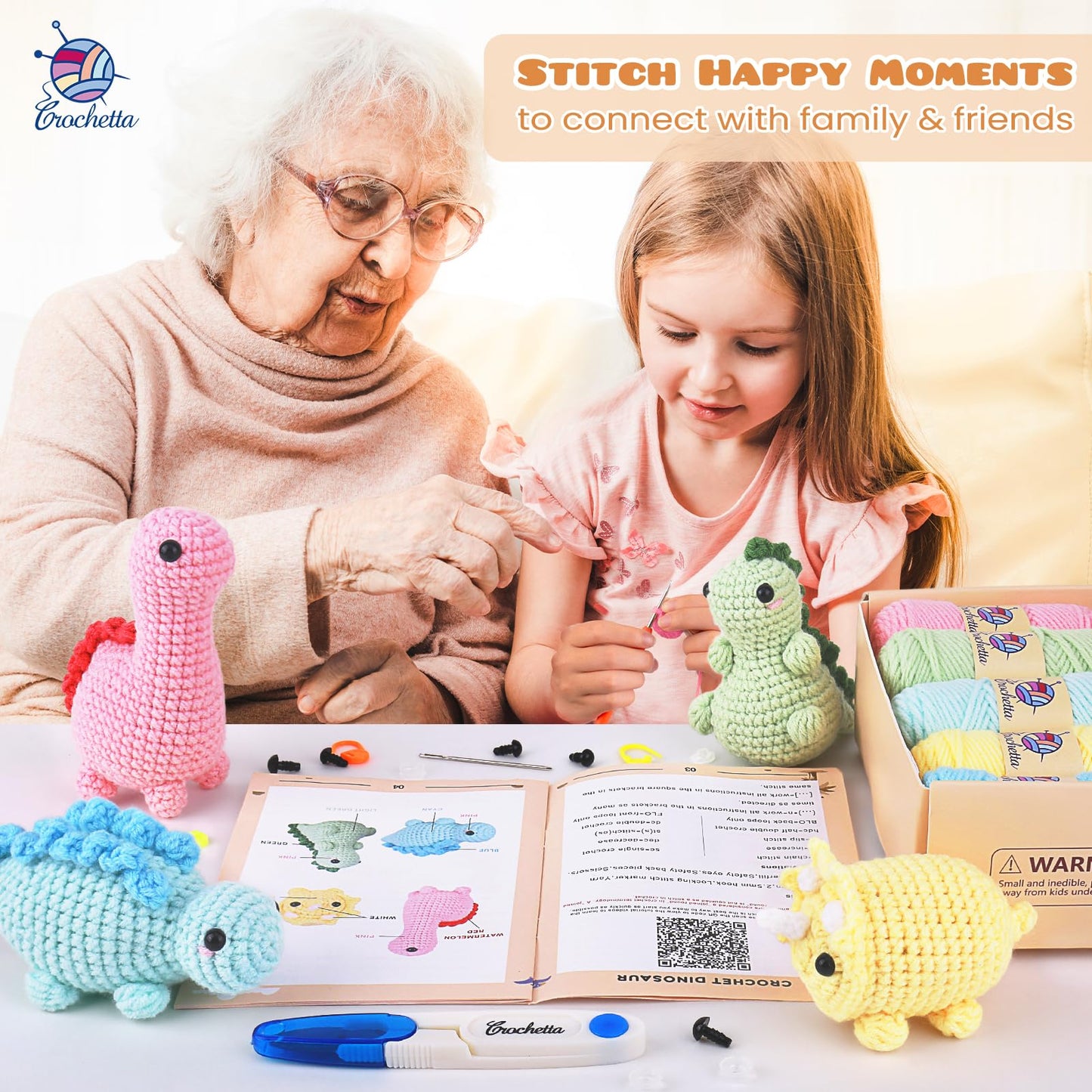 Crochetta Crochet Kit for Beginners, Crochet Kits with Step-by-Step Video Tutorials, Learn to Crochet Animal Kit for Adults Kids, DIY Craft Knitting Supplies, Monkey Amigurumi Gift(40%+ Yarn)