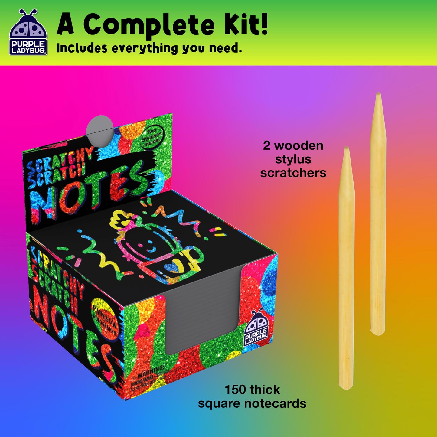 Rainbow Holographic Scratch Art Mini Notes - 150 Sheets with Wooden Stylus, Classroom Must Have, Back to School Gift, School Essentials, Teen Girl Gifts