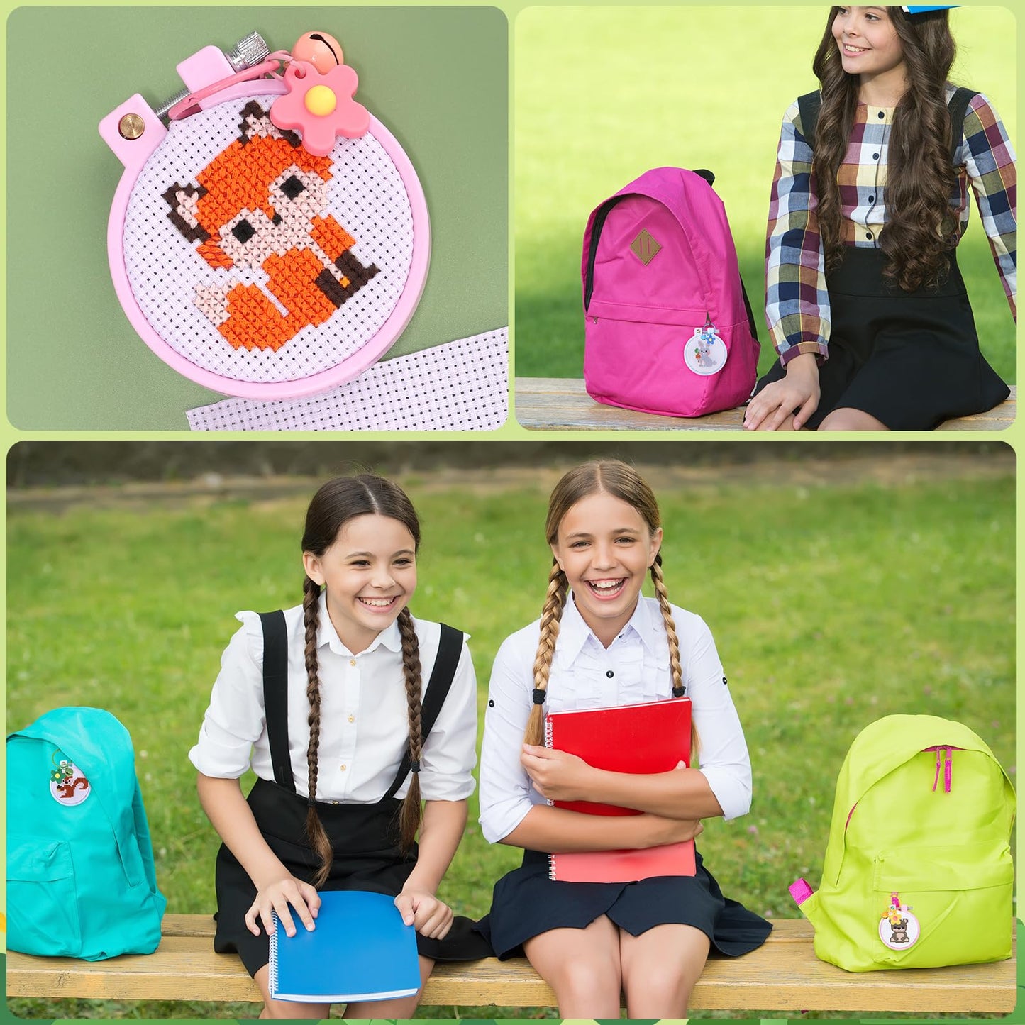 6 Pieces Cross Stitch Kit for Kids Embroidery Kits with Woodland Animal Patterns Needlepoint Kit Kids with Instructions for DIY Key Chain, Backpack Charms, Ornaments and Needle Craft