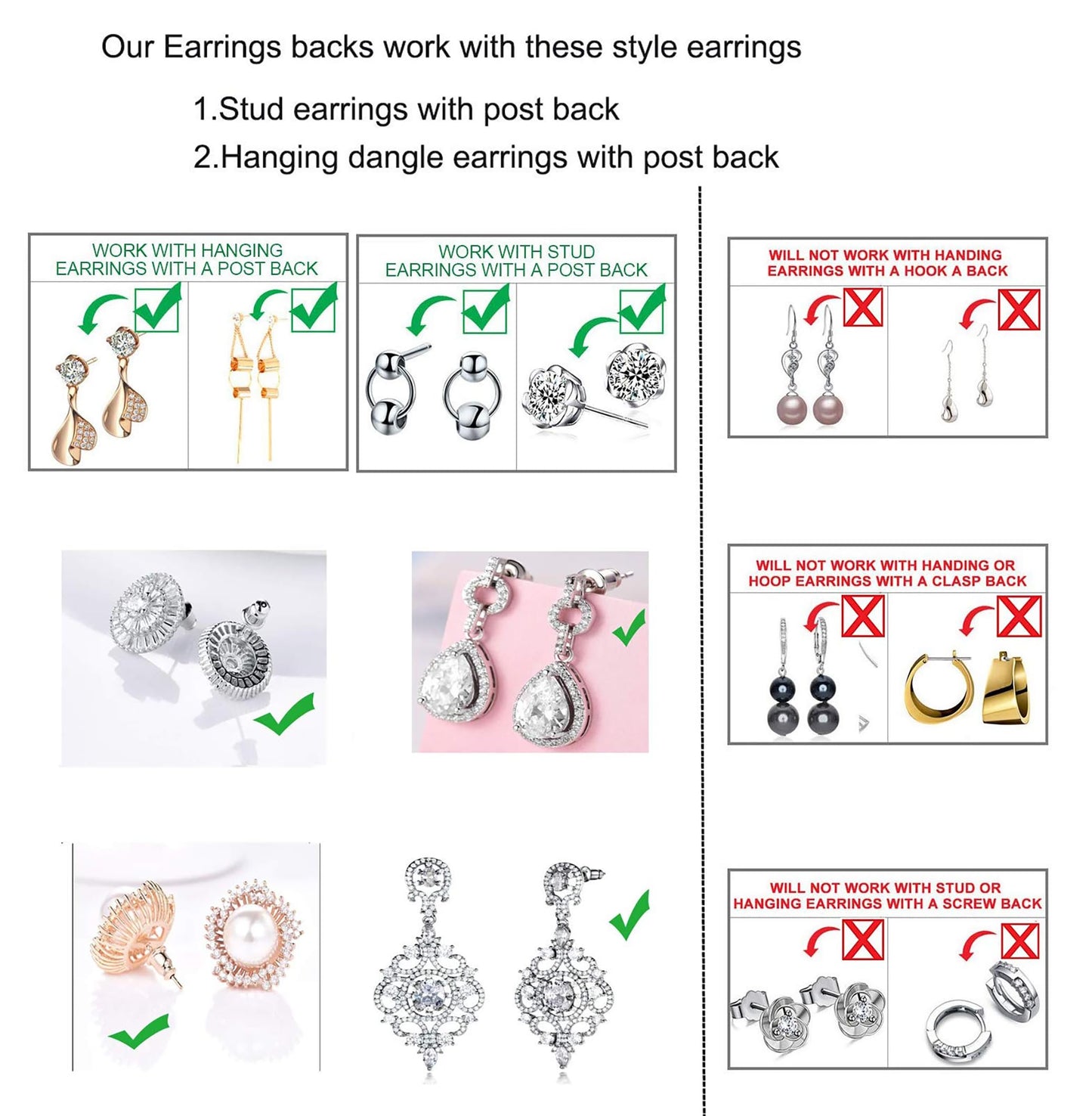 3 Pairs Earring Backs Lifters,Adjustable Silver Earring Backs for Droopy Ears,Hypoallergenic Earring Backs for Heavy Earring (Silver)