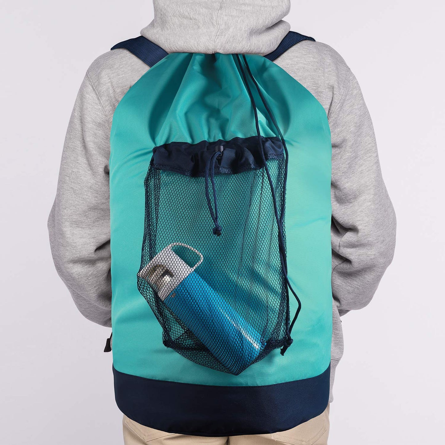 Laundry Backpack with Shoulder Straps and Mesh Pocket Durable Nylon Clothes Hamper Bag with Drawstring Closure for College, Travel, Laundromat, Apartment