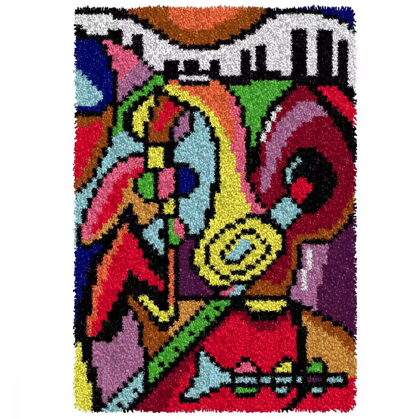 Music Latch Hook Kits Rug, DIY Christmas Latch Hook Kit for Adult Unfinished Crocheting Yarn Embroidery 20.5X15 Inch