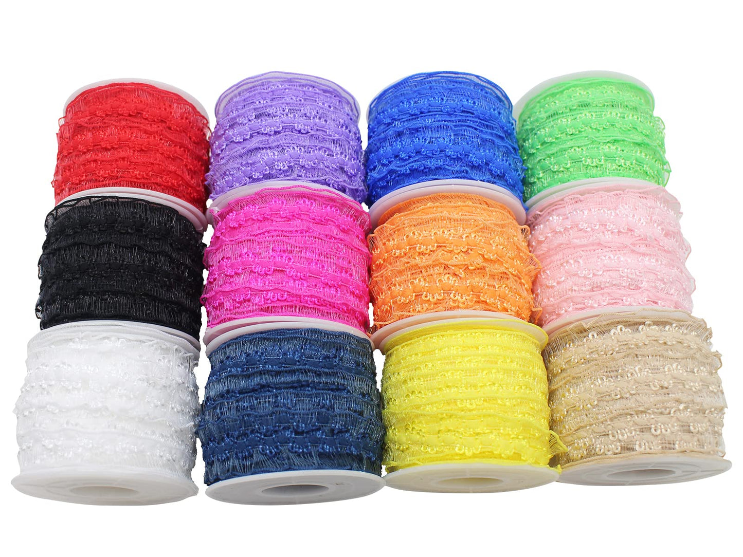 JESEP YONG 120 Yards Elastic Ruffle Ribbon for Sewing Assortment Organza Lace Trim 3/4 inch Stretch Crochet Craft Lace Trim Band Clothing and Garment for DIY Headband-Clothes-Bonnets-Hat