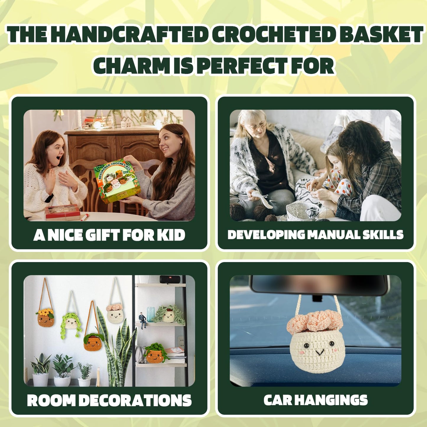 Imcrasy Crochet Kit for Beginners | 6 PC Cute Potted Plants With Step by Step Video Lessons | Complete Accessories (40%+ Yarn) | WhiteBrown