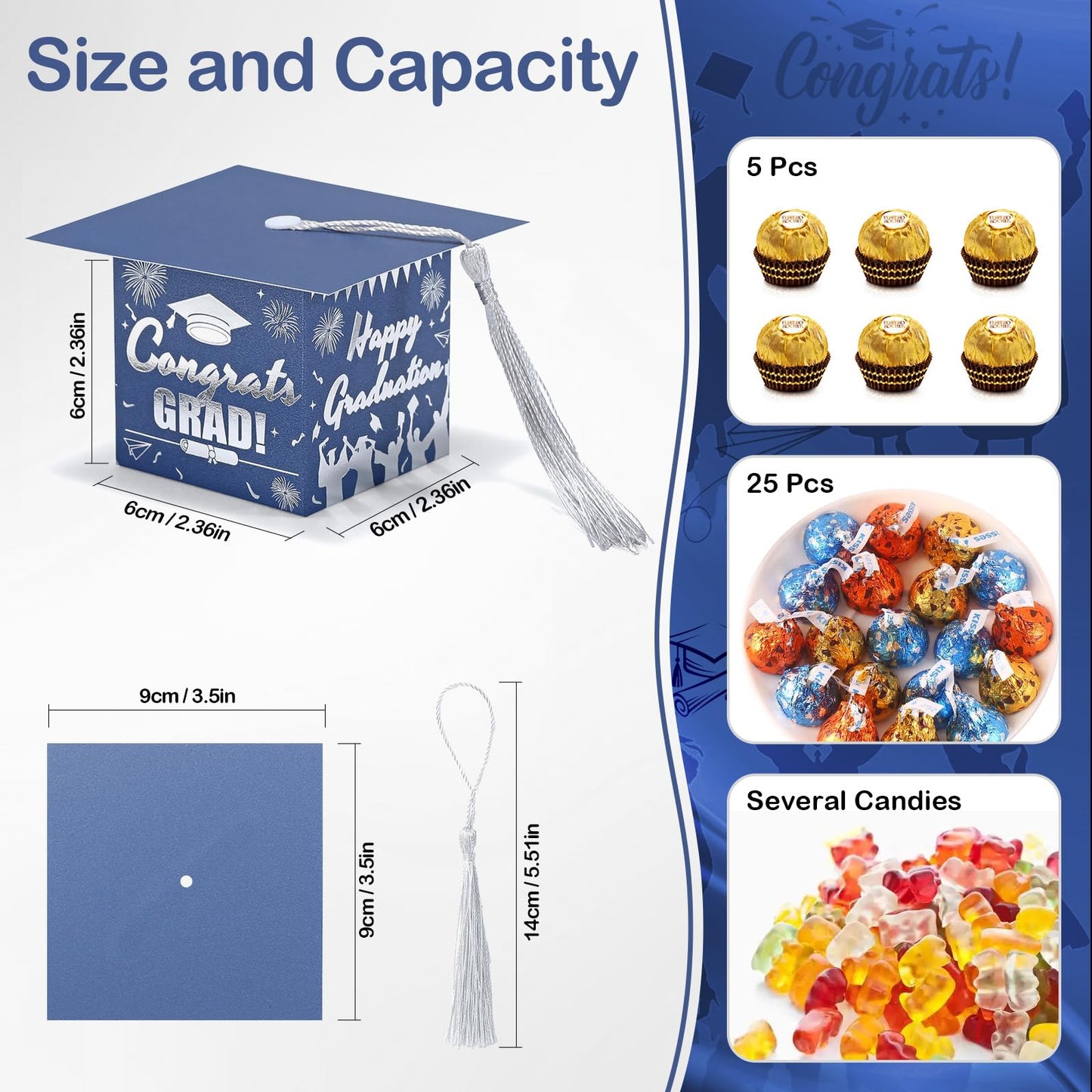 COTOPHER 36 Pack Mini Graduation Cap Gift Boxes with Tassel, Class of 2026 Graduation Candy Boxes Centerpieces for Tables Party Decorations, Small Treat Chocolate Box Graduate Favors Supplies