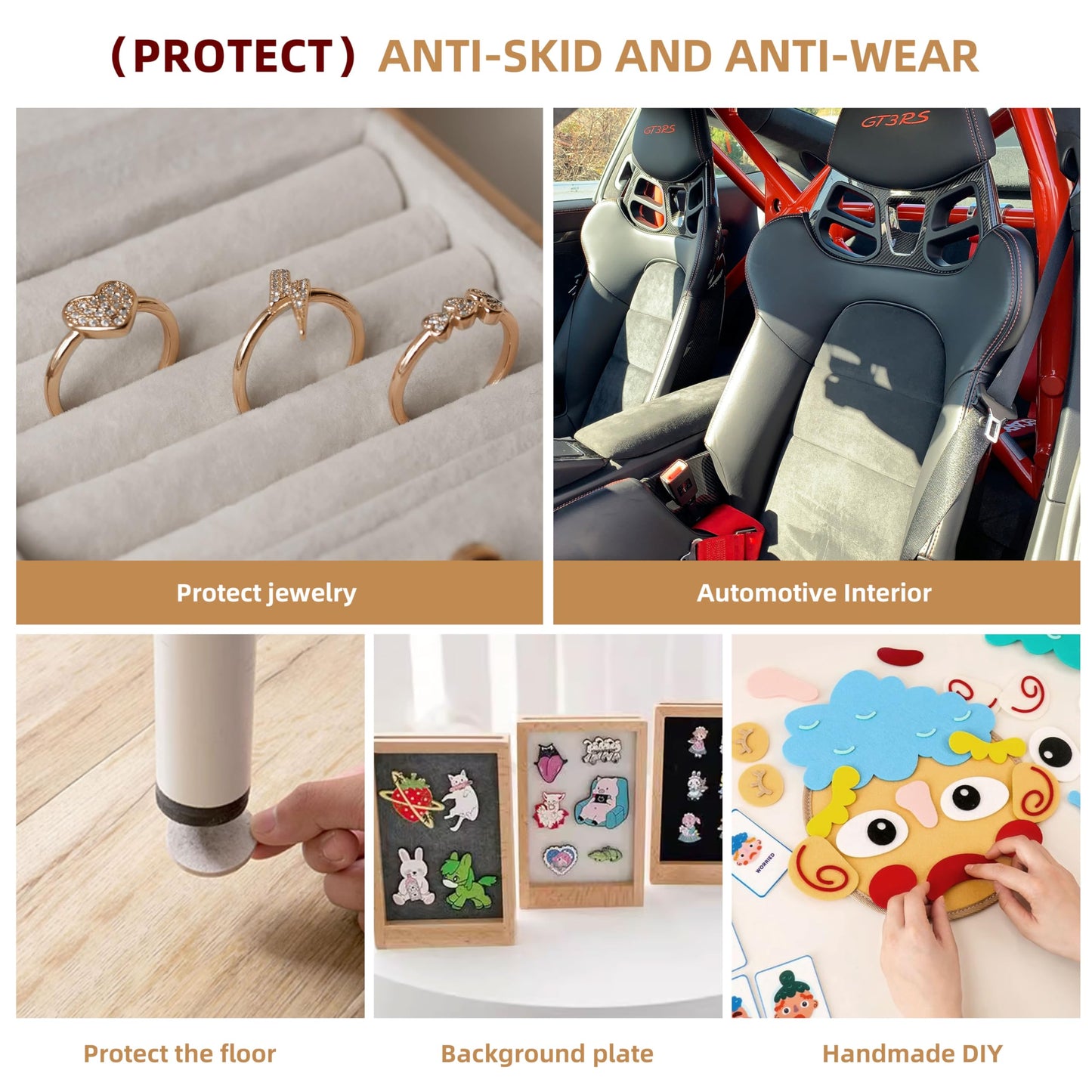 LCEAI 5PCS Self Adhesive Felt Sheet - Black Felt Sheets with Adhesive Backing for Drawer/Jewelry Box Liner (9" x 11")