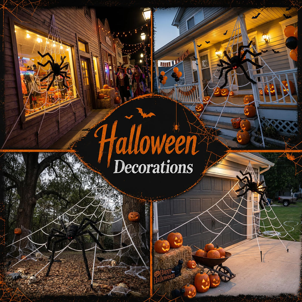 Land Guard 236'' Big Spider Web Halloween Decor+70'' Huge Spider for Roof with Triangular Big Web for on House Outside and Inside
