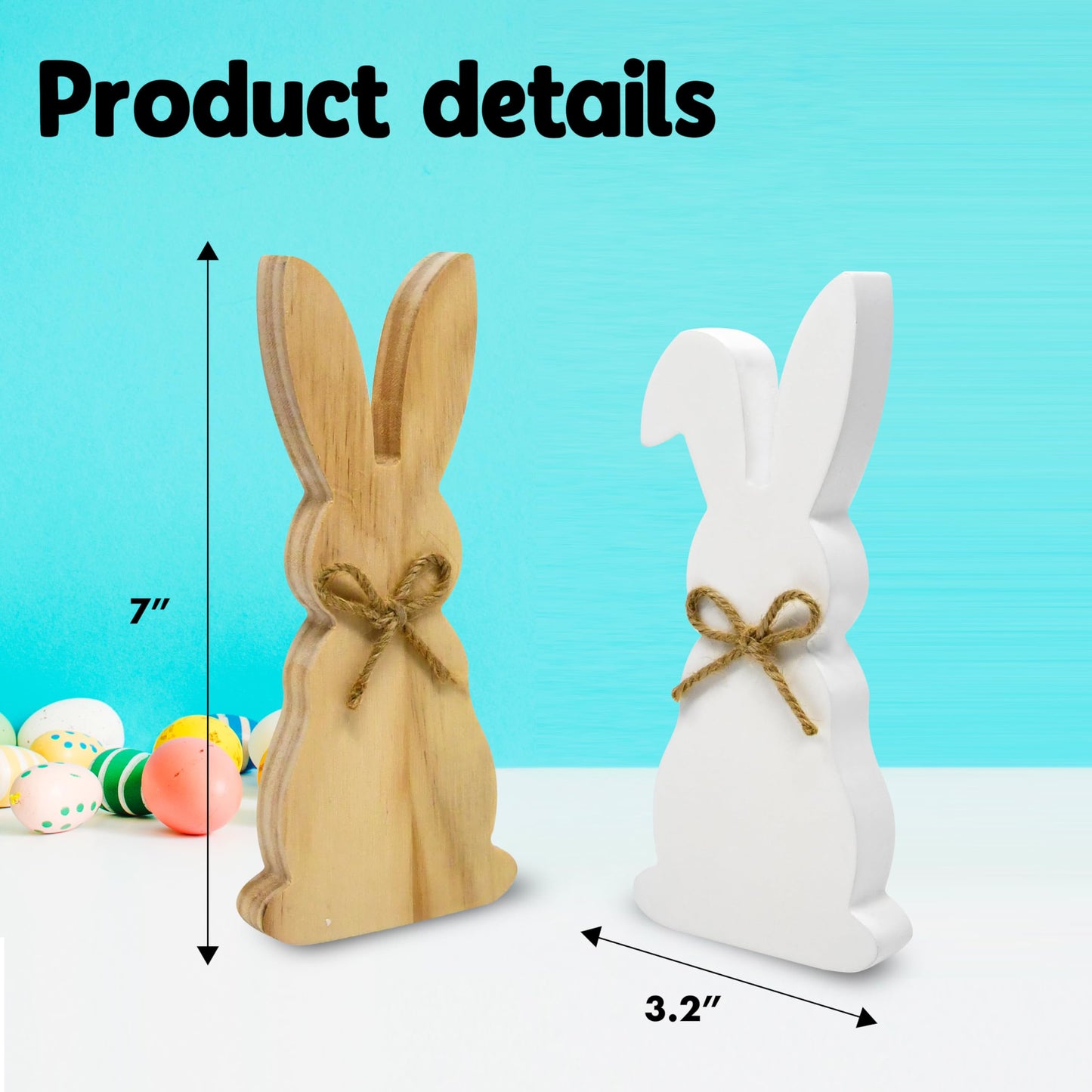 Easter Wooden Bunny Decor Set of 3 Rustic Farmhouse Spring Rabbit Table Decorations Wood Block Figurines Tiered Tray Shelf Mantel Display