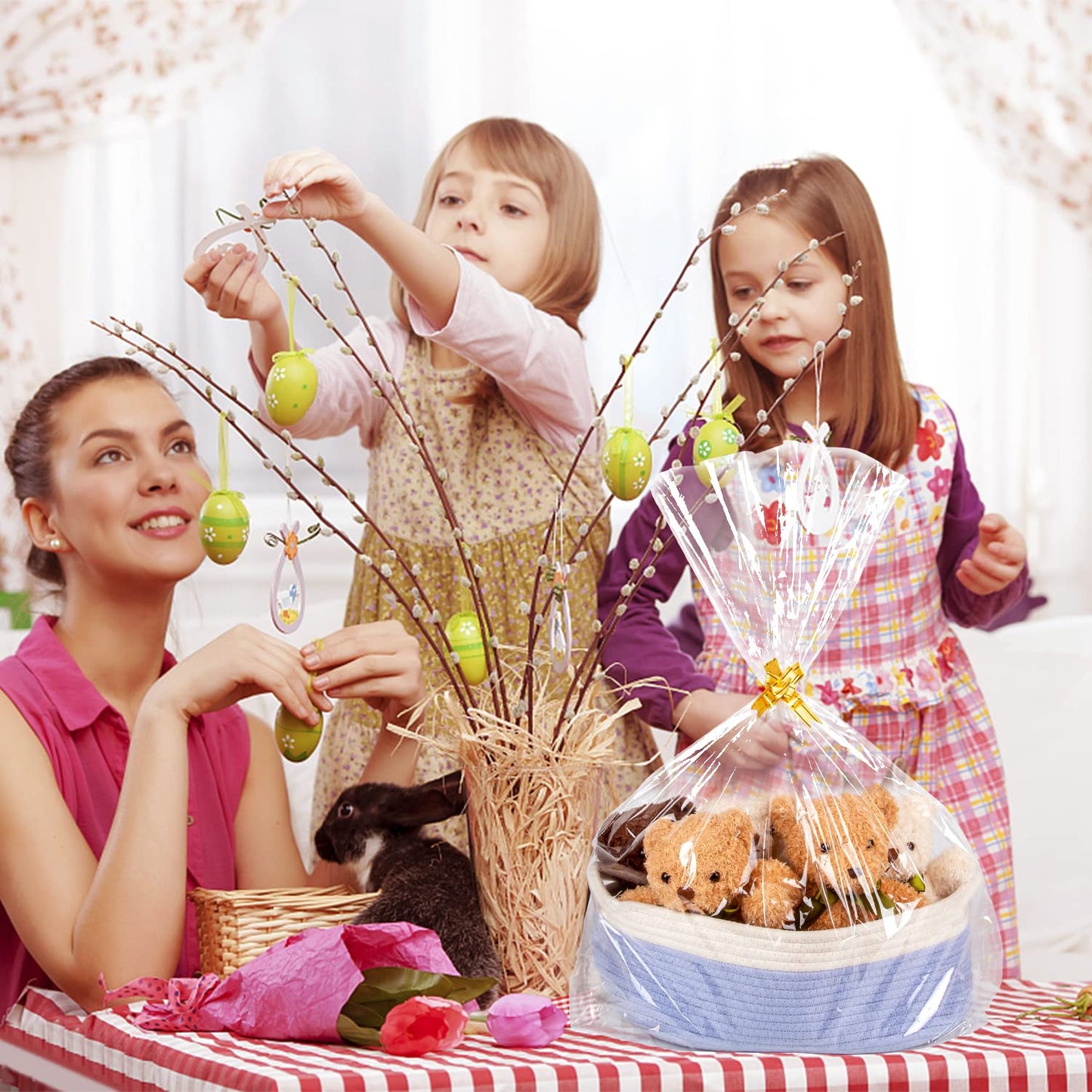 CUDICY 40pcs Cellophane Bags 16x24 Clear Cellophane Wrap for Gift Baskets Large Clear Party Favors Treat Plastic Gift Packaging for Cookie Candy Goodie