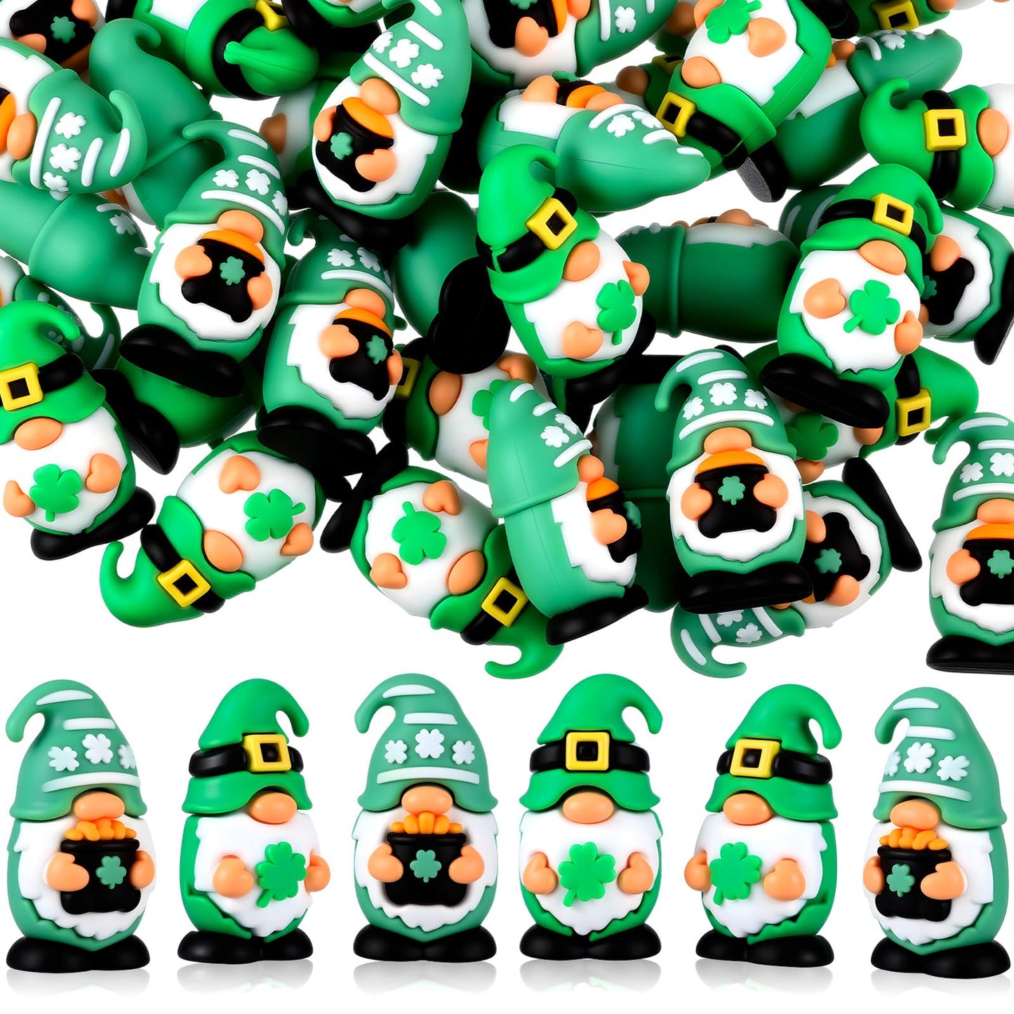50 Pcs Mini St Patrick's Day Gnomes Bulks 1.57 Inch PVC Gnomes Figurine Gifts St Patrick's Day Collectible Figurines for Home Tabletop Farmhouse Shelf Decorations