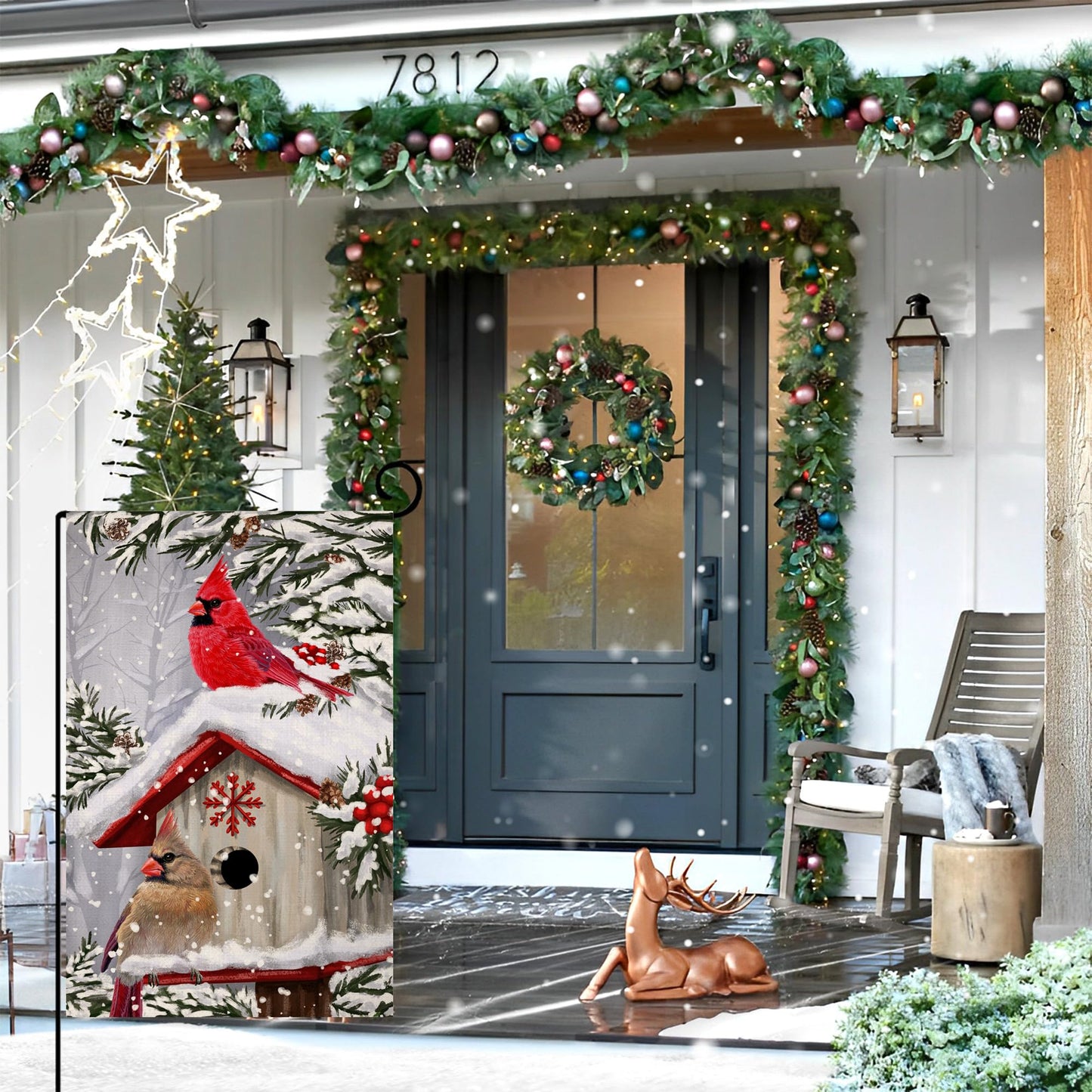 Winter Cardinal Bird Garden Flag 12x18 Vertical Double Sided Trees Snow Christmas Holiday Outside Decorations Burlap Yard Flag BW735