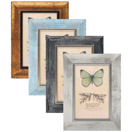 4x6 Picture Frames Set of 4 Rustic Retro Photo Frame with plexiglass Glass Wall Mount and Tabletop Display Family Friends Wedding Gift