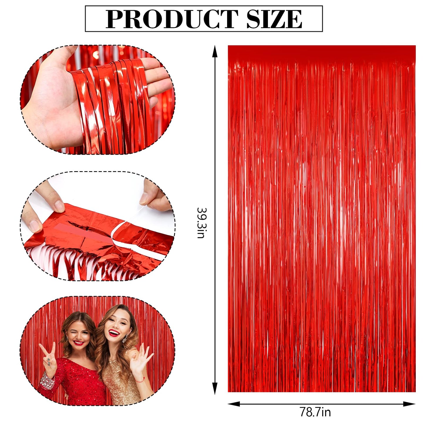 2Pack Red Foil Fringe Curtain, Red Tinsel Party Streamer Backdrop Curtains Wedding Photo Backdrop Party Decorations Door Streamers for Birthday Bridal Shower Bachelorette Xmas Anniversary Decorations