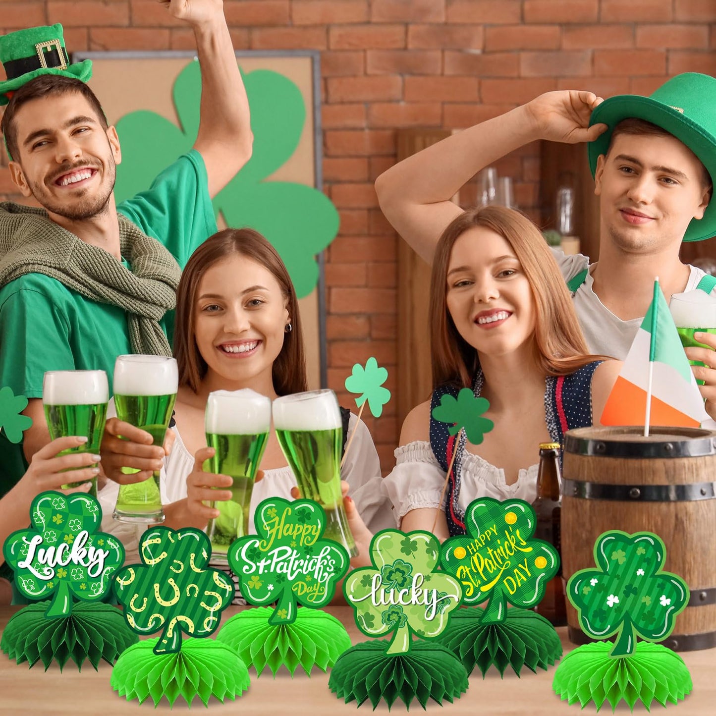 DTOFOOT St Patricks Day Table Decoration 10 Pack Shamrock Honeycomb Centerpieces for Table Irish Clover Table Topper Decor St. Patrick's Day Irish Holiday Party Favor Supplies