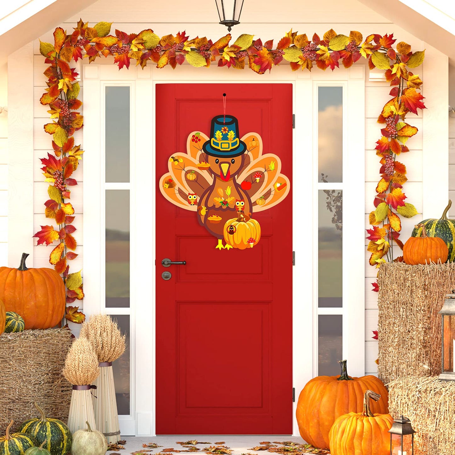 37 Pieces Fall Thanksgiving Felt Craft Kit DIY Turkey Pumpkin Felt Set with 36 Detachable Fall Maple Leaves Squirrel Pine Cones Corns Ornaments for Kids Present Classroom Craft (Classic Style)