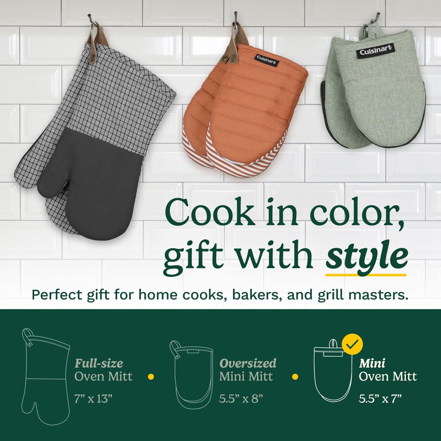 Mini Oven Mitts – 5.5” x 7” Heat-Resistant Kitchen Mitts for Oven with Non-Slip Neoprene Palm, Cotton Filling, and Fabric Loop – Durable Oven Mitt Set for Cooking & Baking (Black)