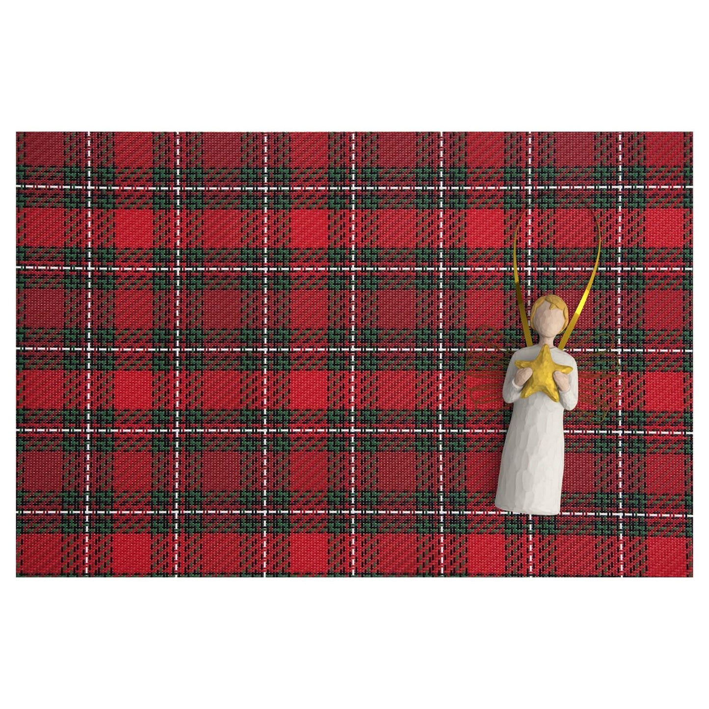 Christmas Placemats Set of 6 for Dining Table Washable Woven Vinyl Non-Slip Placemat Heat-Resistant Durable Table Mats for Dining Table Easy to Clean (Red Grid)